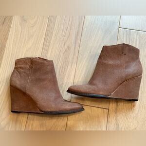 Lucky Brand Brown Wedge Ankle Bootie Women’s 8.5 Inside Zip 4” Heel